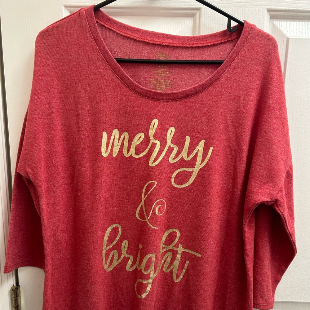 Red 'Merry & Bright' 3/4 Sleeve Top